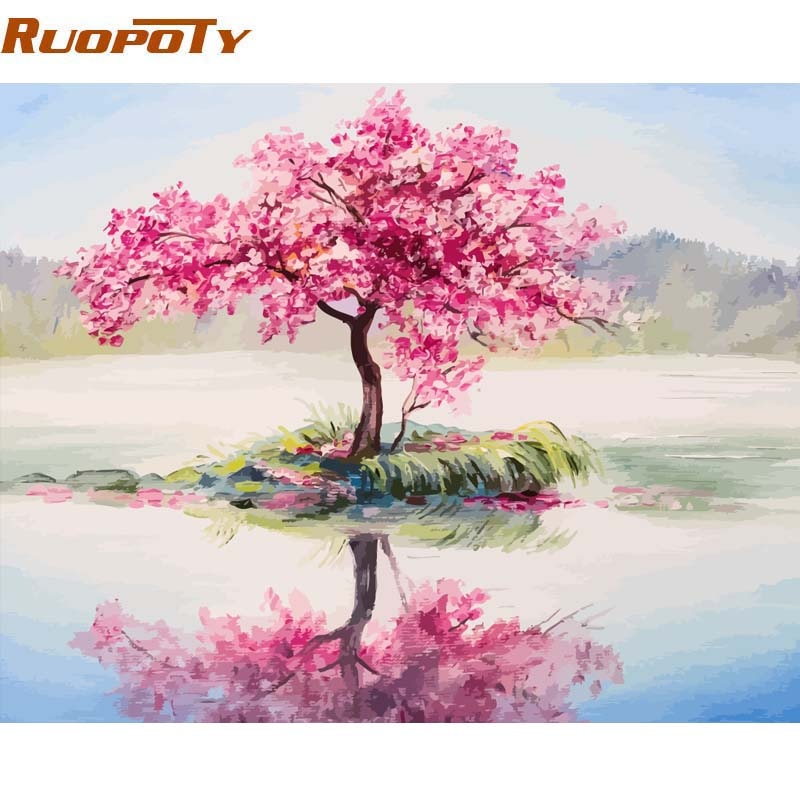 RUOPOTY Framed DIY Painting By Numbers Landscape Kit Acrylic Paint On Canvas Wall Art Picture By Numbers For Home Decor 60x75cm