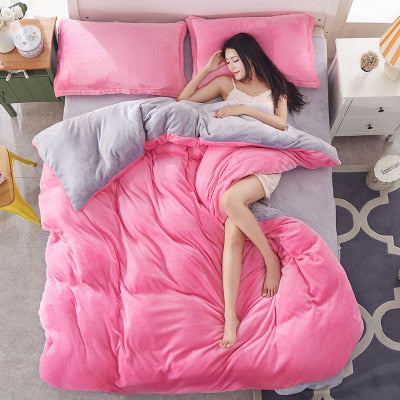 Autumn And Winter Warm Flannel Bedding Sets Fleece Duvet Cover Fitted Sheet Bed Cloth King Queen Twin Size