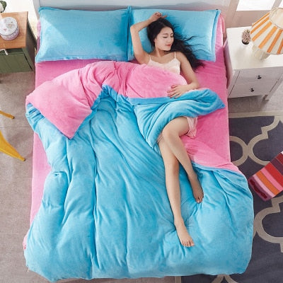 Autumn And Winter Warm Flannel Bedding Sets Fleece Duvet Cover Fitted Sheet Bed Cloth King Queen Twin Size