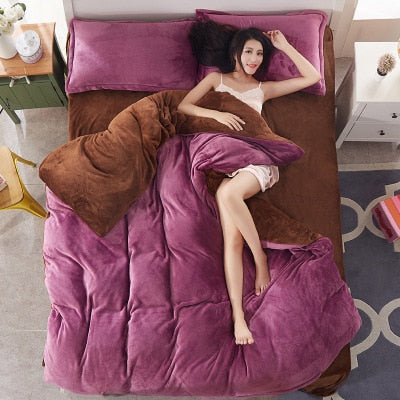 Autumn And Winter Warm Flannel Bedding Sets Fleece Duvet Cover Fitted Sheet Bed Cloth King Queen Twin Size