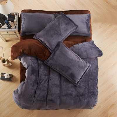 Autumn And Winter Warm Flannel Bedding Sets Fleece Duvet Cover Fitted Sheet Bed Cloth King Queen Twin Size