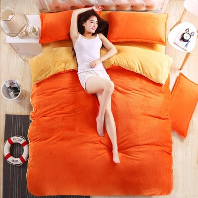 Autumn And Winter Warm Flannel Bedding Sets Fleece Duvet Cover Fitted Sheet Bed Cloth King Queen Twin Size