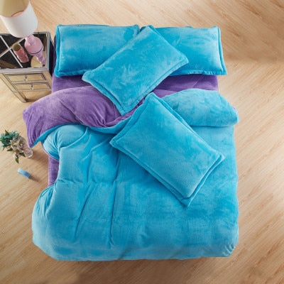 Autumn And Winter Warm Flannel Bedding Sets Fleece Duvet Cover Fitted Sheet Bed Cloth King Queen Twin Size