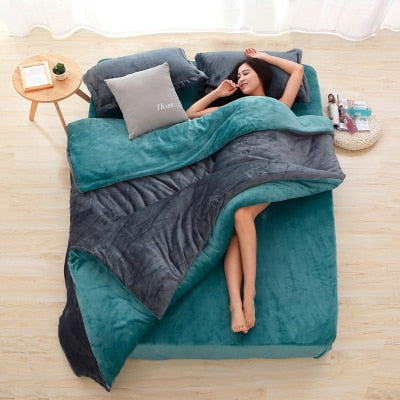 Autumn And Winter Warm Flannel Bedding Sets Fleece Duvet Cover Fitted Sheet Bed Cloth King Queen Twin Size