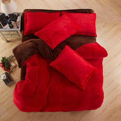 Autumn And Winter Warm Flannel Bedding Sets Fleece Duvet Cover Fitted Sheet Bed Cloth King Queen Twin Size