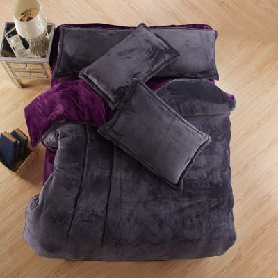 Autumn And Winter Warm Flannel Bedding Sets Fleece Duvet Cover Fitted Sheet Bed Cloth King Queen Twin Size