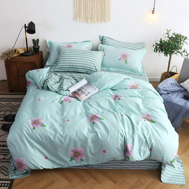 Gray 4pcs Girl Boy Kid Bed Cover Set Cartoon Duvet Cover Adult Child Bed Sheets And Pillowcases Comforter Bedding Set 2TJ-61005
