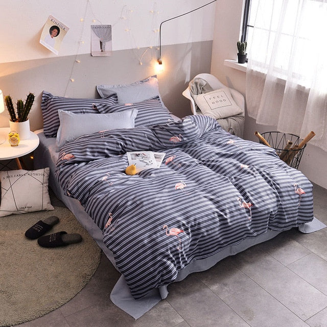 Gray 4pcs Girl Boy Kid Bed Cover Set Cartoon Duvet Cover Adult Child Bed Sheets And Pillowcases Comforter Bedding Set 2TJ-61005