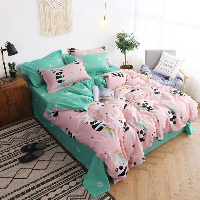 Gray 4pcs Girl Boy Kid Bed Cover Set Cartoon Duvet Cover Adult Child Bed Sheets And Pillowcases Comforter Bedding Set 2TJ-61005