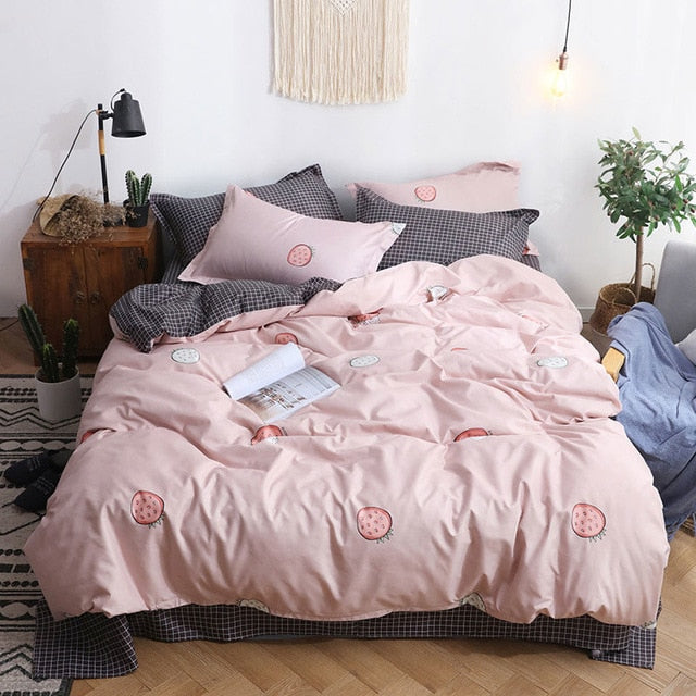 Gray 4pcs Girl Boy Kid Bed Cover Set Cartoon Duvet Cover Adult Child Bed Sheets And Pillowcases Comforter Bedding Set 2TJ-61005