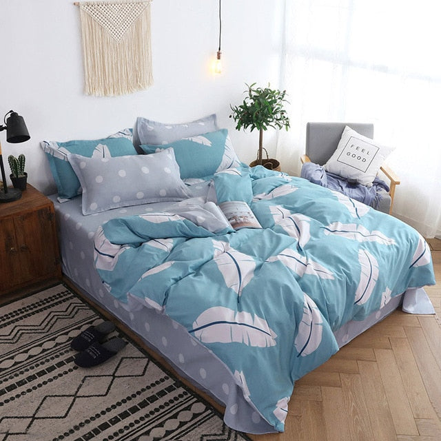 Gray 4pcs Girl Boy Kid Bed Cover Set Cartoon Duvet Cover Adult Child Bed Sheets And Pillowcases Comforter Bedding Set 2TJ-61005