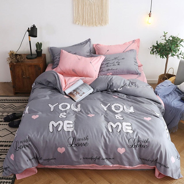 Gray 4pcs Girl Boy Kid Bed Cover Set Cartoon Duvet Cover Adult Child Bed Sheets And Pillowcases Comforter Bedding Set 2TJ-61005