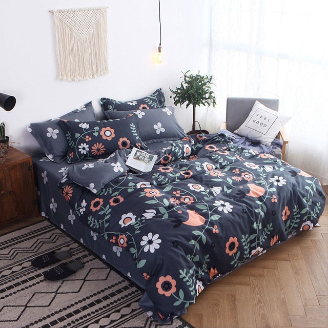 Gray 4pcs Girl Boy Kid Bed Cover Set Cartoon Duvet Cover Adult Child Bed Sheets And Pillowcases Comforter Bedding Set 2TJ-61005