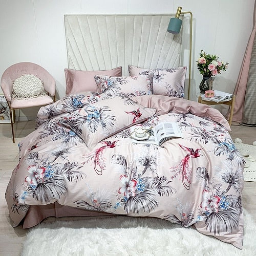 Egyptian Cotton Soft Duvet Cover Fitted/Bed sheet set Flamingo Paisley Bedding Set Family set Twin Queen King size 4Pieces