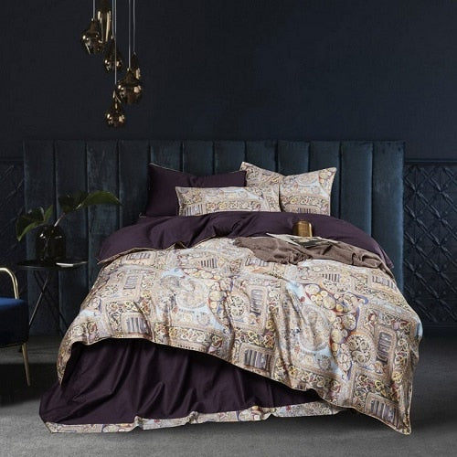 Egyptian Cotton Soft Duvet Cover Fitted/Bed sheet set Flamingo Paisley Bedding Set Family set Twin Queen King size 4Pieces