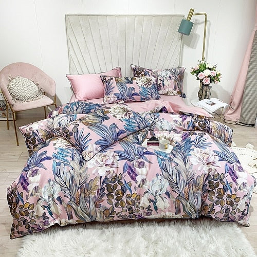 Egyptian Cotton Soft Duvet Cover Fitted/Bed sheet set Flamingo Paisley Bedding Set Family set Twin Queen King size 4Pieces