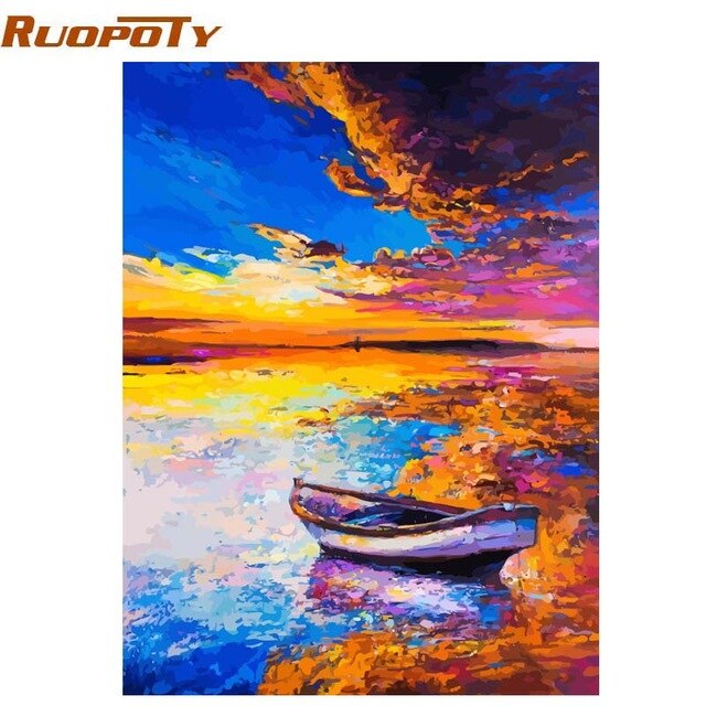 RUOPOTY Framed DIY Painting By Numbers Landscape Kit Acrylic Paint On Canvas Wall Art Picture By Numbers For Home Decor 60x75cm