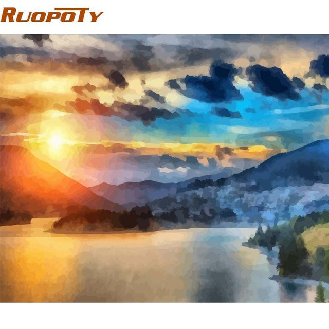 RUOPOTY Framed DIY Painting By Numbers Landscape Kit Acrylic Paint On Canvas Wall Art Picture By Numbers For Home Decor 60x75cm