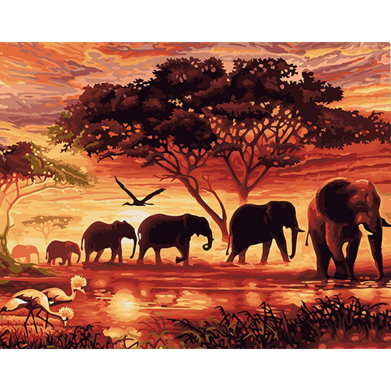 CHENISTORY Sunset Elephants Animals DIY Painting By Numbers Modern Wall Art Hand Painted Acrylic Picture For Home Decor 40x50cm