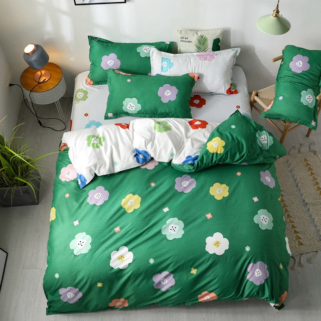 2020 summer bedding set green duvet cover bed set geometric flat sheet reindeer bedclothes 4pcs bed linenset Nordic home textile