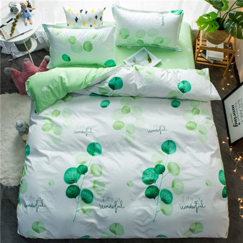 2020 summer bedding set green duvet cover bed set geometric flat sheet reindeer bedclothes 4pcs bed linenset Nordic home textile