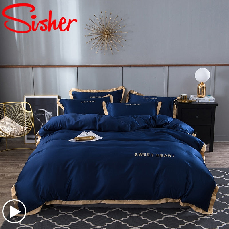 Luxury Bedding Set 4pcs Flat Bed Sheet Brief Duvet Cover Sets King Comfortable Quilt Covers Single Queen Size Bedclothes Linens