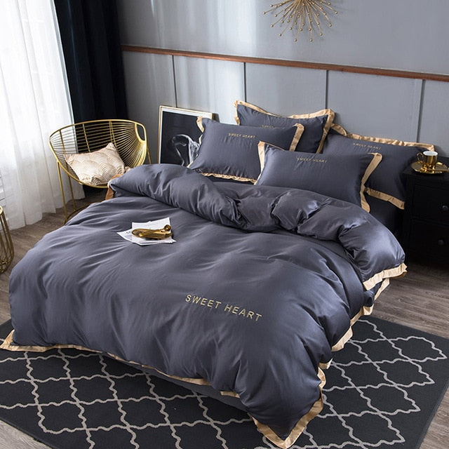 Luxury Bedding Set 4pcs Flat Bed Sheet Brief Duvet Cover Sets King Comfortable Quilt Covers Single Queen Size Bedclothes Linens