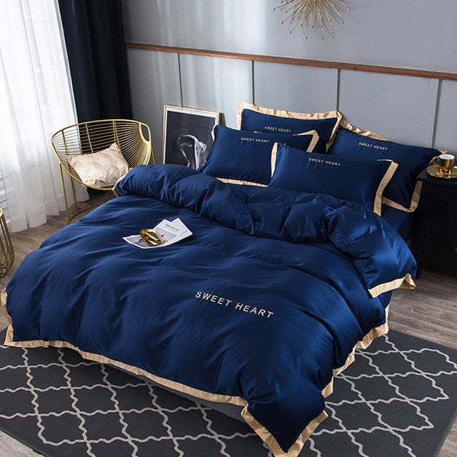 Luxury Bedding Set 4pcs Flat Bed Sheet Brief Duvet Cover Sets King Comfortable Quilt Covers Single Queen Size Bedclothes Linens
