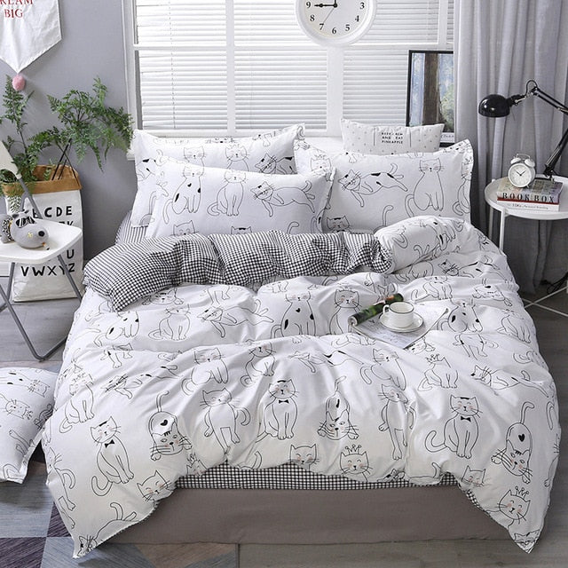 Heart Tropical Print 4pcs Lovers Bed Cover Set Duvet Cover Adult Child Girl Boy Bed Sheet Pillowcase Comforter Bedding Set 61005