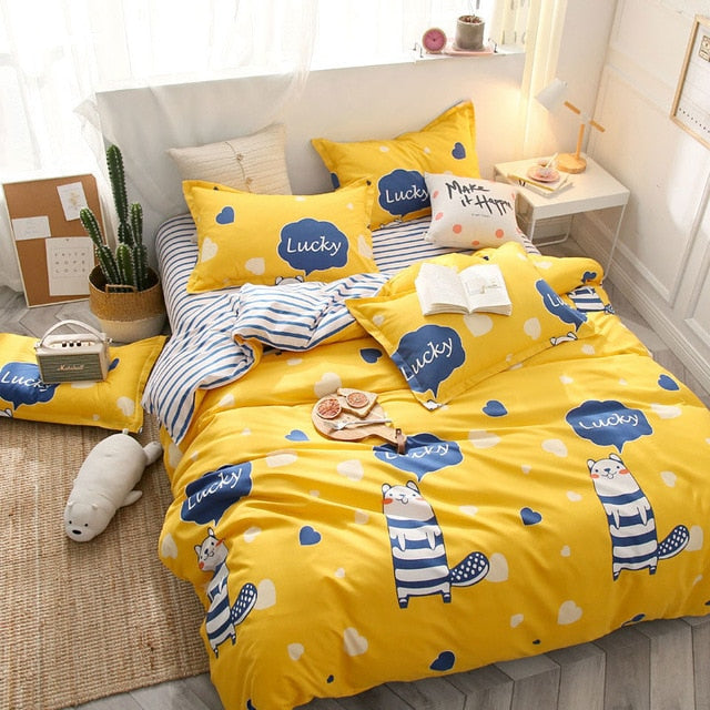 Heart Tropical Print 4pcs Lovers Bed Cover Set Duvet Cover Adult Child Girl Boy Bed Sheet Pillowcase Comforter Bedding Set 61005