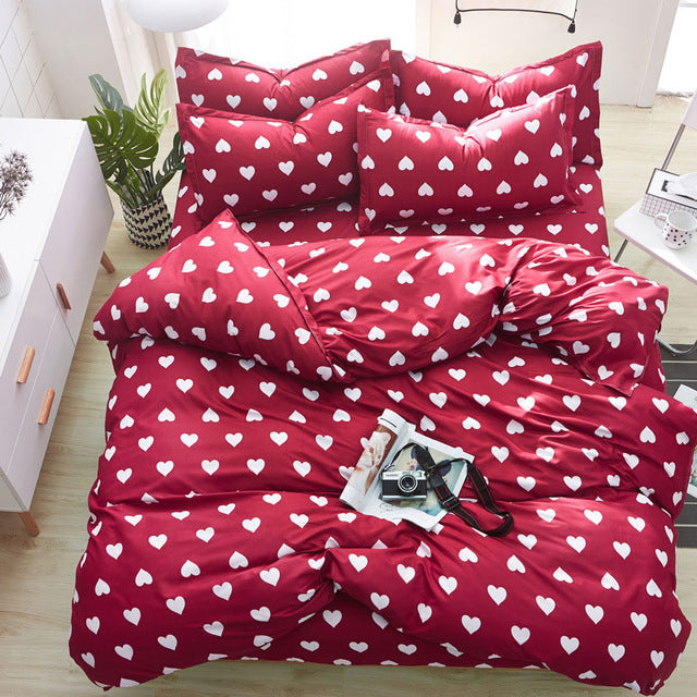 Heart Tropical Print 4pcs Lovers Bed Cover Set Duvet Cover Adult Child Girl Boy Bed Sheet Pillowcase Comforter Bedding Set 61005