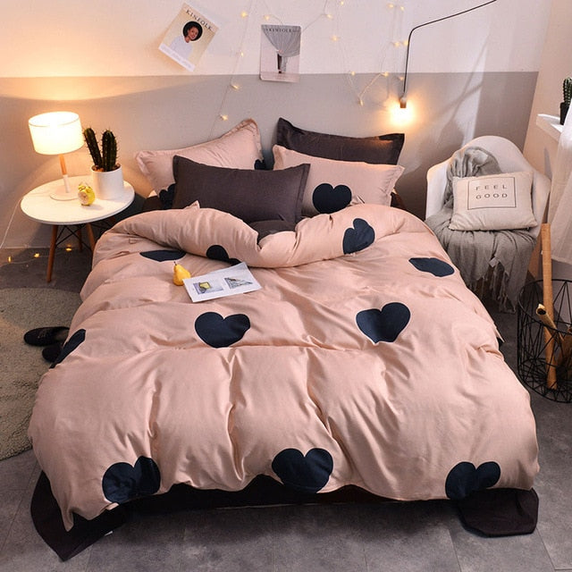 Heart Tropical Print 4pcs Lovers Bed Cover Set Duvet Cover Adult Child Girl Boy Bed Sheet Pillowcase Comforter Bedding Set 61005
