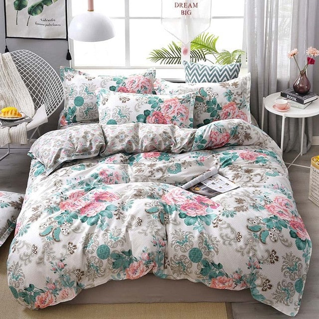 Heart Tropical Print 4pcs Lovers Bed Cover Set Duvet Cover Adult Child Girl Boy Bed Sheet Pillowcase Comforter Bedding Set 61005