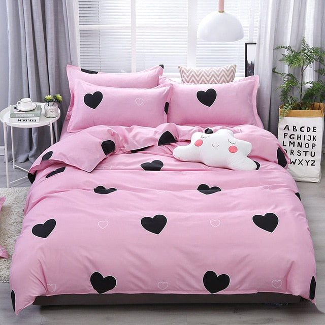 Heart Tropical Print 4pcs Lovers Bed Cover Set Duvet Cover Adult Child Girl Boy Bed Sheet Pillowcase Comforter Bedding Set 61005
