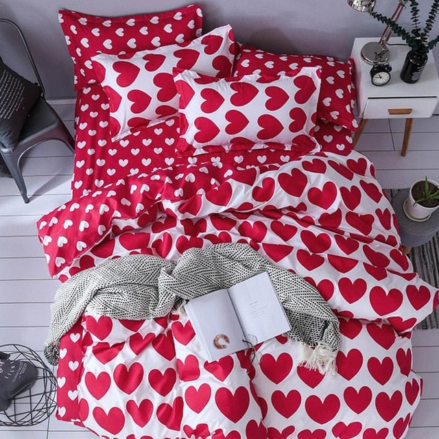 Heart Tropical Print 4pcs Lovers Bed Cover Set Duvet Cover Adult Child Girl Boy Bed Sheet Pillowcase Comforter Bedding Set 61005