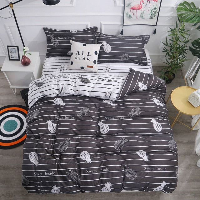 Heart Tropical Print 4pcs Lovers Bed Cover Set Duvet Cover Adult Child Girl Boy Bed Sheet Pillowcase Comforter Bedding Set 61005
