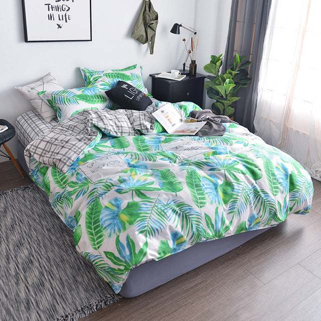 Heart Tropical Print 4pcs Lovers Bed Cover Set Duvet Cover Adult Child Girl Boy Bed Sheet Pillowcase Comforter Bedding Set 61005