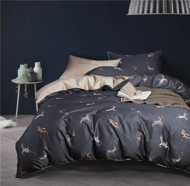 Chinoiserie style Birds Leaves printed Egyptian cotton Soft Duvet Cover Bed sheet Fitted sheet set King Queen Size Bedding Set
