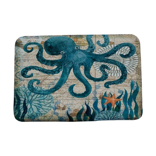 Miracille Marine Style Door Mat Floor Carpet for Living Room Sea Turtle Pattern Coral Fleece Rug Anti-Slip Doormat Home Decor