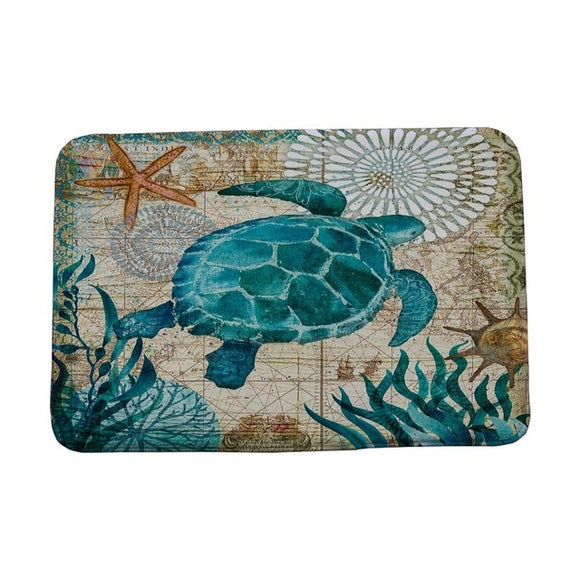 Miracille Marine Style Door Mat Floor Carpet for Living Room Sea Turtle Pattern Coral Fleece Rug Anti-Slip Doormat Home Decor