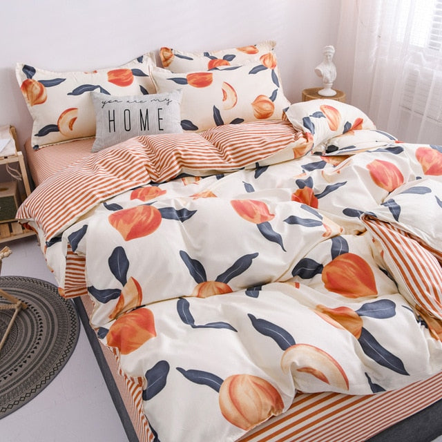 2020 summer bedding set green duvet cover bed set geometric flat sheet reindeer bedclothes 4pcs bed linenset Nordic home textile