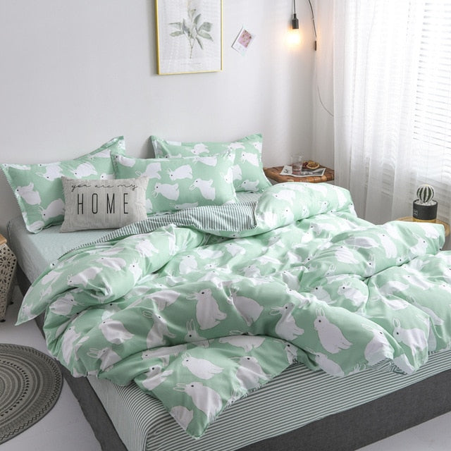 2020 summer bedding set green duvet cover bed set geometric flat sheet reindeer bedclothes 4pcs bed linenset Nordic home textile
