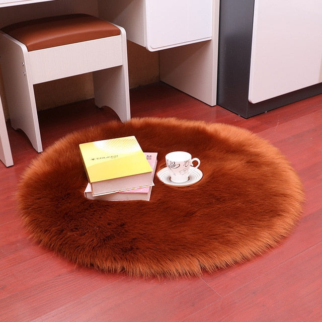 Soft Luxury Plush Artificial Sheepskin Rug Chair Cover Bedroom Mat Decorative Wool Warm Hairy Carpet Seat Covers Washable Round