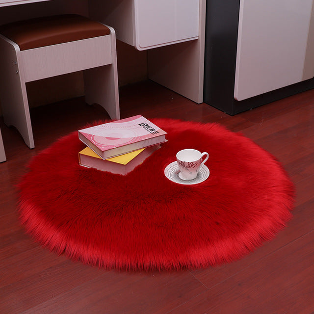 Soft Luxury Plush Artificial Sheepskin Rug Chair Cover Bedroom Mat Decorative Wool Warm Hairy Carpet Seat Covers Washable Round