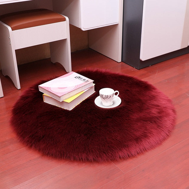 Soft Luxury Plush Artificial Sheepskin Rug Chair Cover Bedroom Mat Decorative Wool Warm Hairy Carpet Seat Covers Washable Round