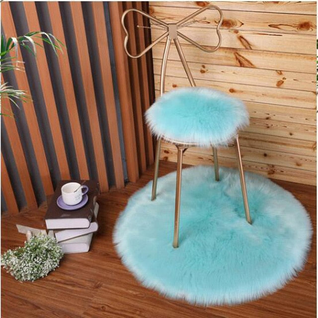 Soft Luxury Plush Artificial Sheepskin Rug Chair Cover Bedroom Mat Decorative Wool Warm Hairy Carpet Seat Covers Washable Round