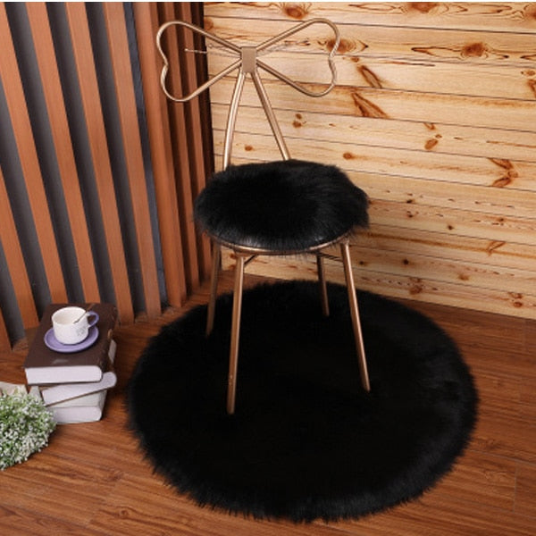 Soft Luxury Plush Artificial Sheepskin Rug Chair Cover Bedroom Mat Decorative Wool Warm Hairy Carpet Seat Covers Washable Round