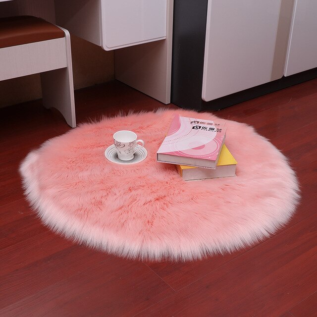 Soft Luxury Plush Artificial Sheepskin Rug Chair Cover Bedroom Mat Decorative Wool Warm Hairy Carpet Seat Covers Washable Round