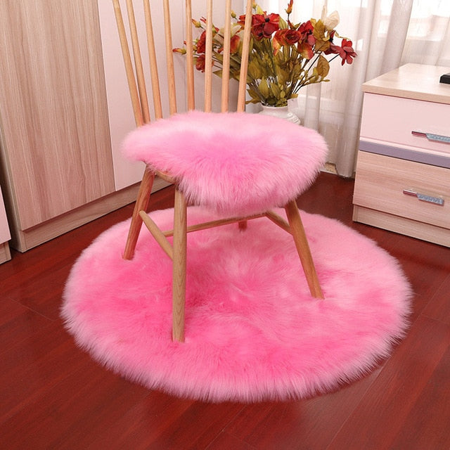 Soft Luxury Plush Artificial Sheepskin Rug Chair Cover Bedroom Mat Decorative Wool Warm Hairy Carpet Seat Covers Washable Round
