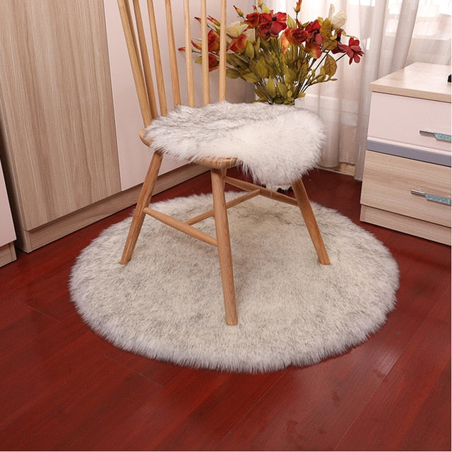 Soft Luxury Plush Artificial Sheepskin Rug Chair Cover Bedroom Mat Decorative Wool Warm Hairy Carpet Seat Covers Washable Round